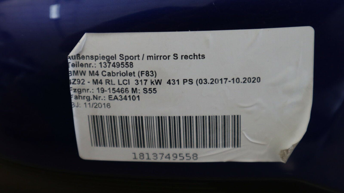 BMW F32 F82 M4 M Aussenspiegel Spiegel Shadow line camera Камера дясна RHD