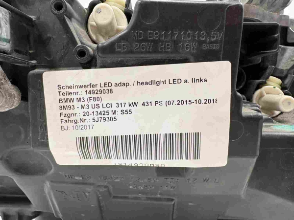 Original BMW M3 F80LCI 4 F32LCI M4 F82LCI Headlight LED AHL Left 2711697 7478159 