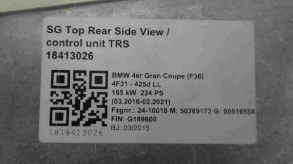 Original BMW F Series Control Unit Top Rear Side View Camera 6994554 9393952 