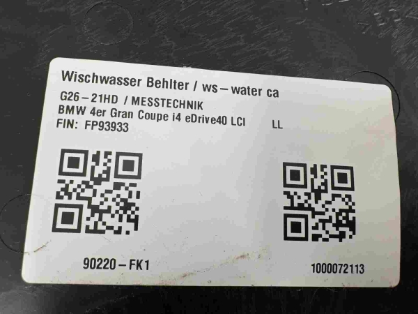 Original BMW G42 G20 G26 Windshield Wiper Washer Bottle Tank Reservoir 7427885 