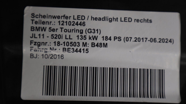 Original BMW G30 G31 Headlight LED Technology Right  7483536 7214952 