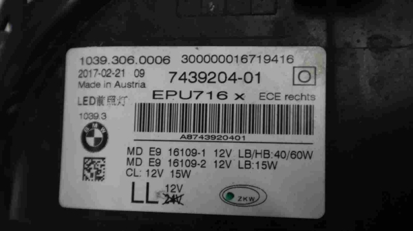 Original BMW G30 G31 Headlight LED AHL Right 7439204 7214956 