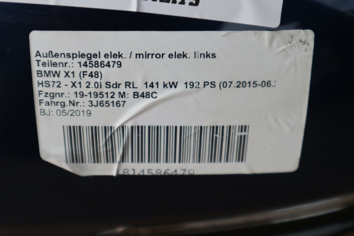 BMW X1 F48 LCI Spiegel Links Oglinda stanga farbe C1M phytonic-blau metalic 6 PIN