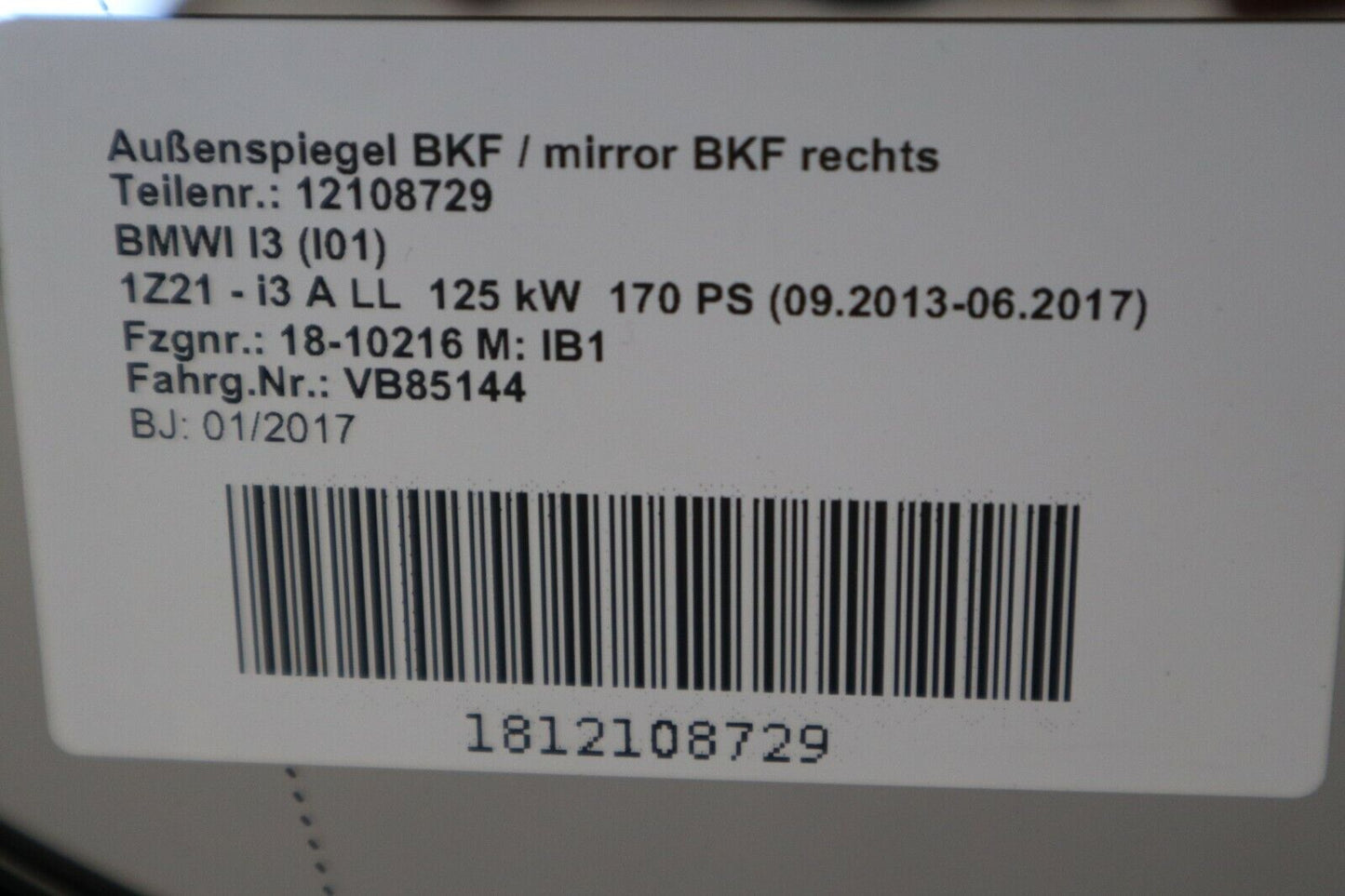 BMW i3 i01 Außenspiegel Seitenspiegel Rechts Memory Abblendbar Oglinda dreapta 5pini 