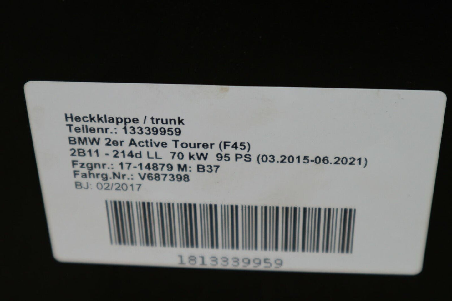 BMW F45 Active Tourer Heckklappe Kofferraumdeckel БАГАЖНИК ЧЕРЕН САПФИР MET (475) 