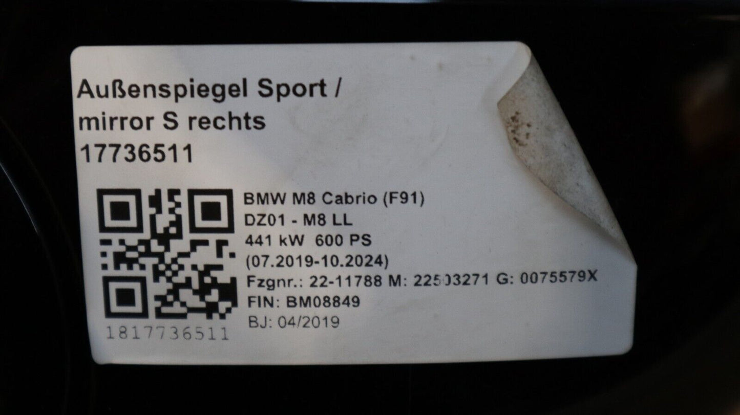 BMW M8 F91 F92 F93 8ér G14 G15 Außenspiegel Rechts Camera Oglinda dreapta Carbon 