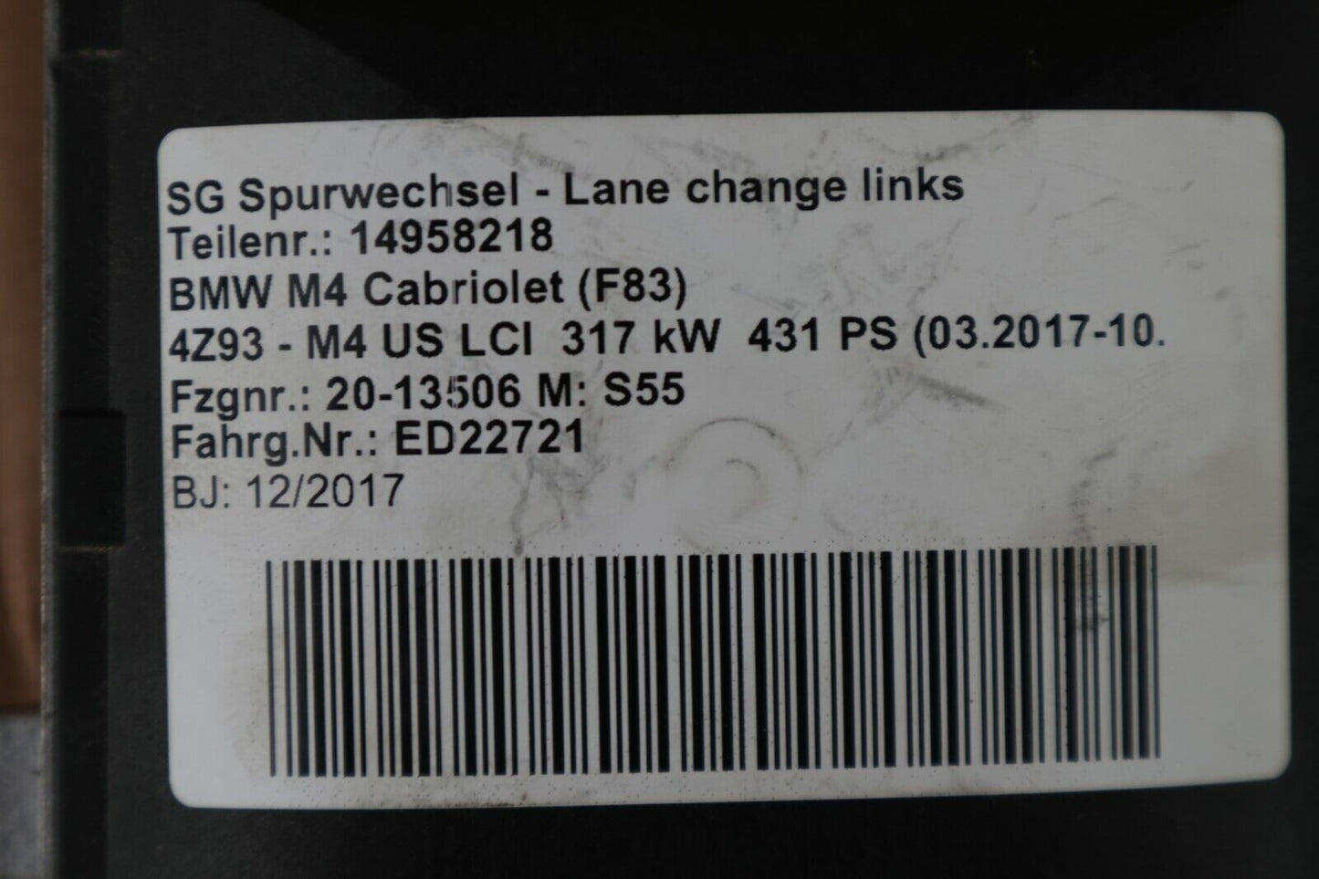 BMW F30 F31 F32 F80 F82 Original Spurwechselwarnung Sensoren LCW 6884288 Slave