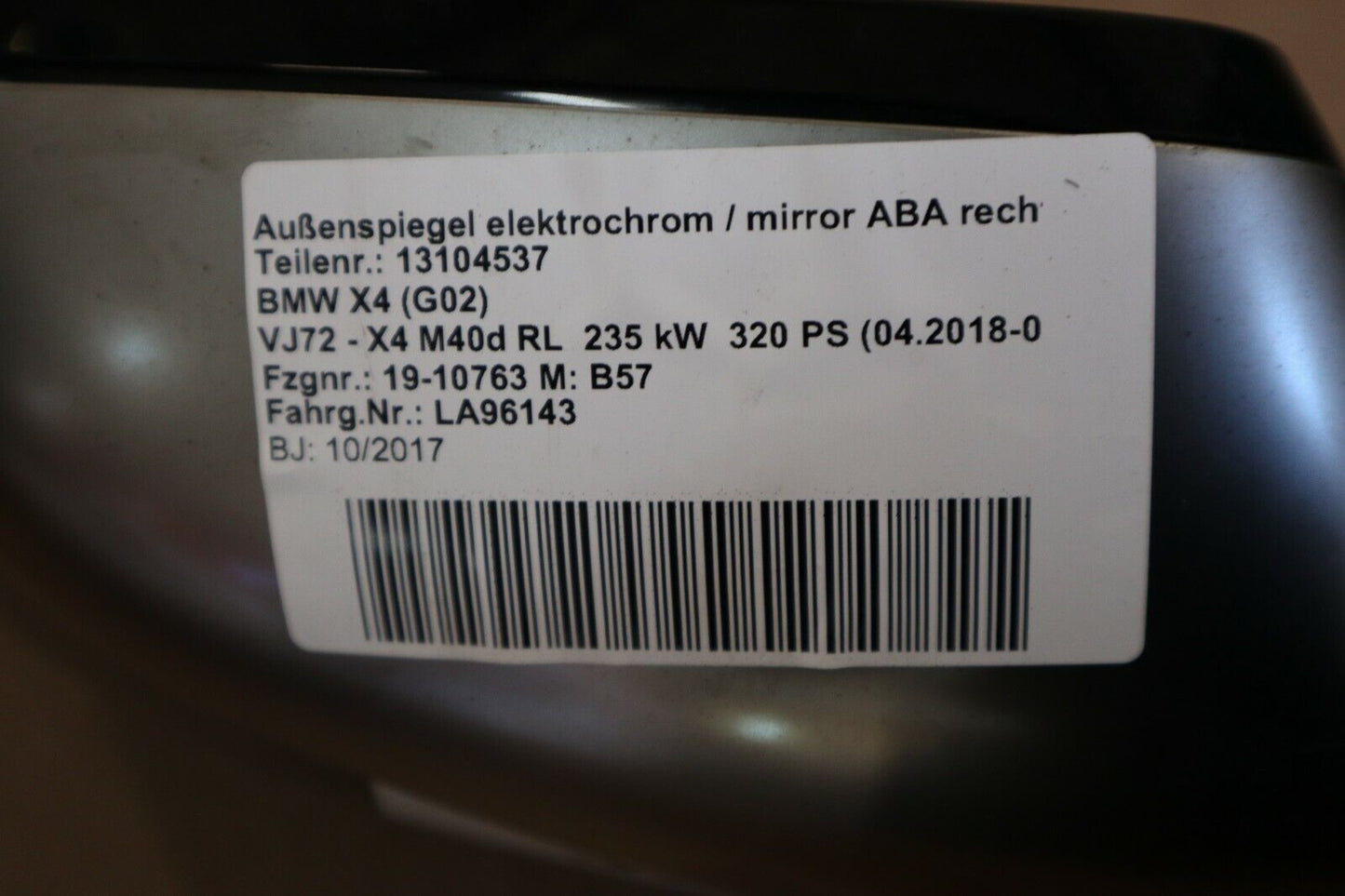 BMW X4 G02 M40D Aussenspiegel beheizt Outside Mirror Memory Rechts  SHADOW LINE