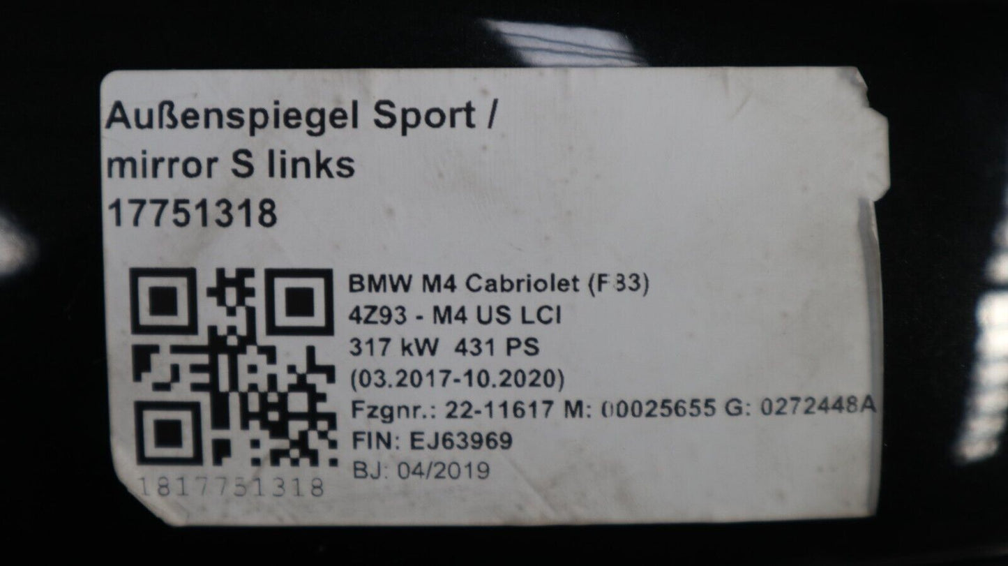 BMW F82 F83 M4 Außenspiegel Sport Spiegel Stânga Beheizbar Încălzire oglindă exterioară