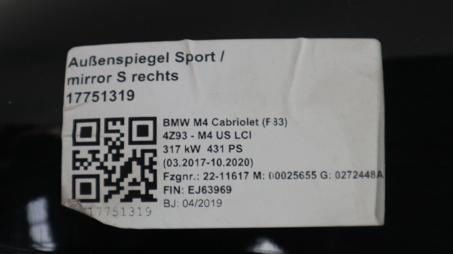 BMW F82 F83 M4 Außenspiegel Sport Spiegel R Beheizbar Отопление на външното огледало